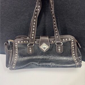 Blazin Roxx Black Croc-Embossed Studded Shoulder Bag